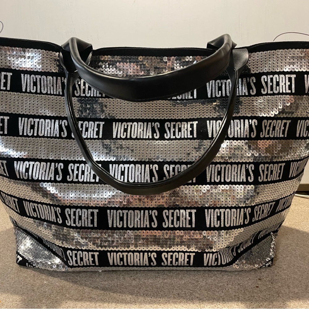 Victoria's Secret Black and Silver Sequin Tote Bag - Picture 2 of 10